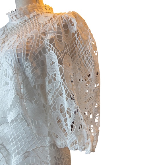 #A284 N BY NANCY Romantic White Puff Sleeve Crochet Lace Dress NWT L - Picture 3 of 8